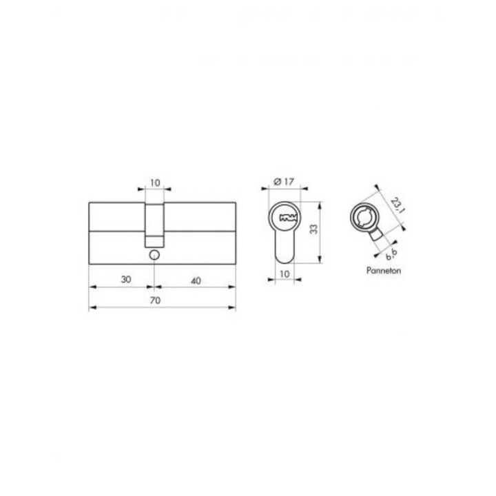 Cilindru 30 x 40 mm, standard, 5 chei plate reversibile, finisaj nichelat, SP