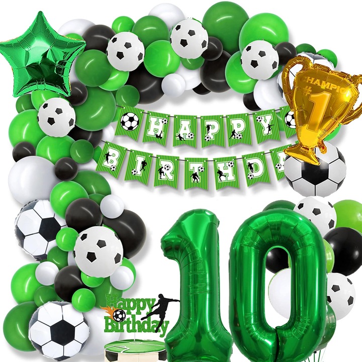 Set Baloane Fotbal 79 Piese – Decoratiuni Petrecere pentru Ziua de Nastere 10 Ani Baieti, Tematica Soccer
