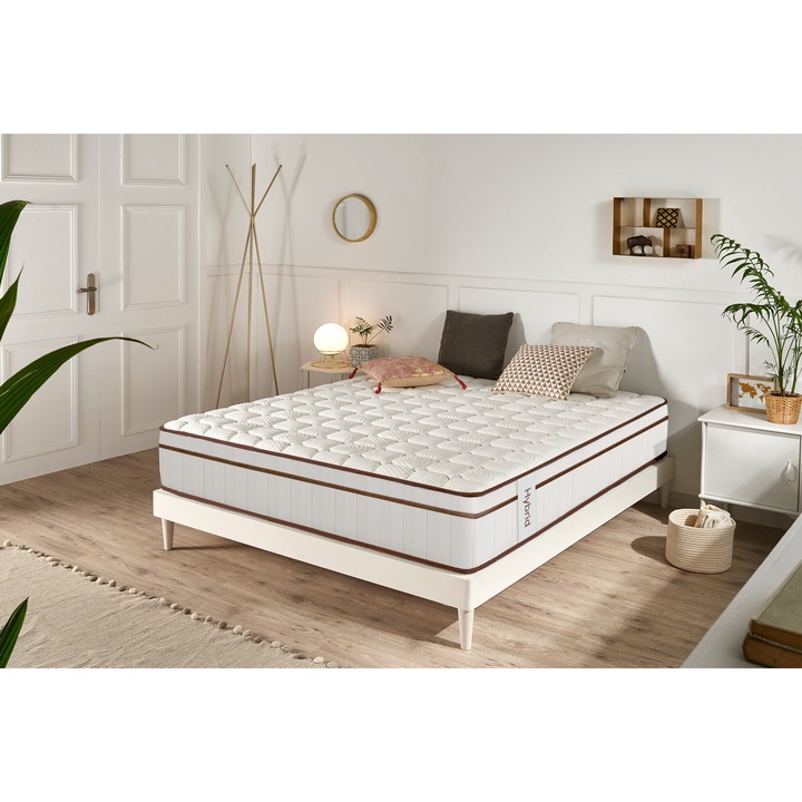 Saltea cu arcuri impachetate - Moonia - Hybrid Alb 25 cm - 160x200 cm - Fermitate medie