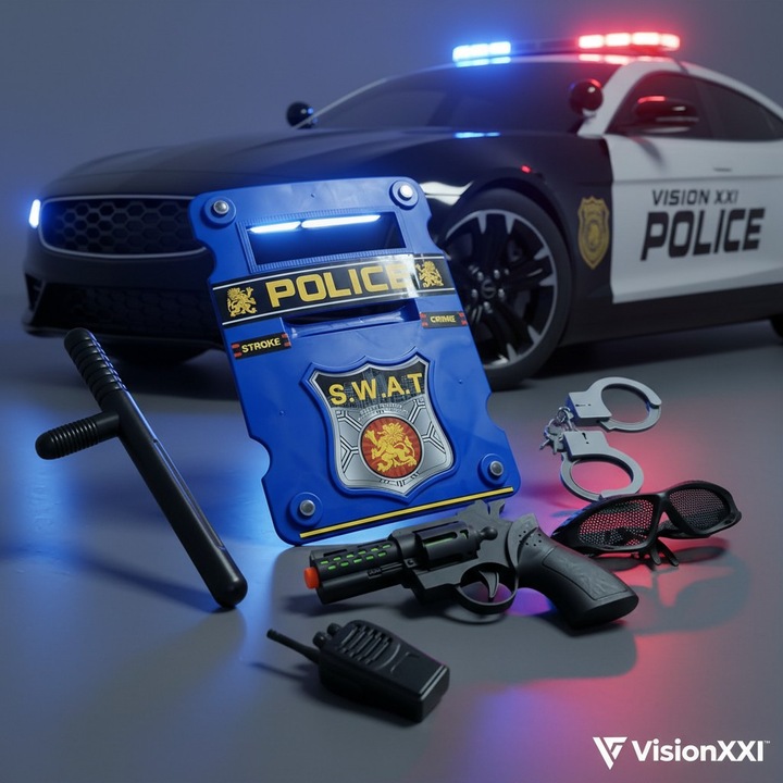 Set de Joaca pentru Copii Politie "Police Force" – 6 Piese Tactice cu Pistol Interactiv, Lumini si Sunete