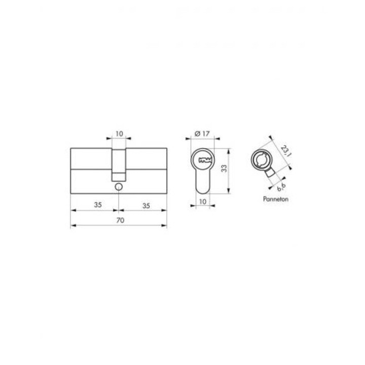 Cilindru 35 x 35 mm, standard, 5 chei plate reversibile, finisaj alama, SP