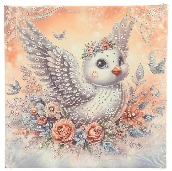 Tablou YY93, Porumbita, cu Diamante, cu Umplere partiala, cu rama, 25x25 cm