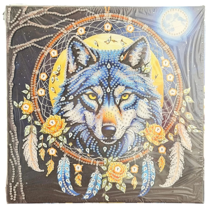 Tablou YY84, Lupul Strabun, cu Diamante, cu Umplere partiala, cu rama, 25x25 cm