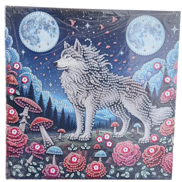 Tablou YY111, Lupul Singuratic, cu Diamante, cu Umplere partiala, cu rama, 25x25 cm