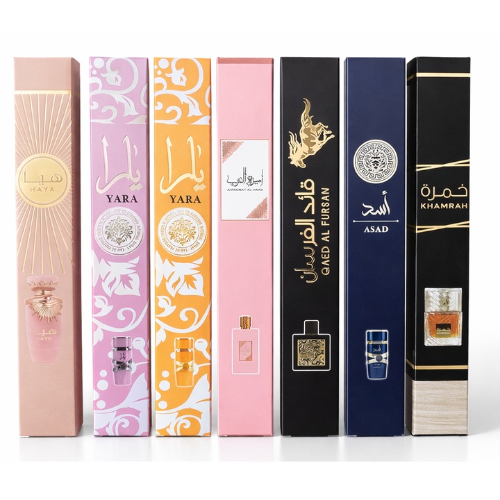 Set de parfumuri Lataffa 7 buc, 4 parfumuri pentru dama, 3 parfumuri pentru barbati, 35 ml