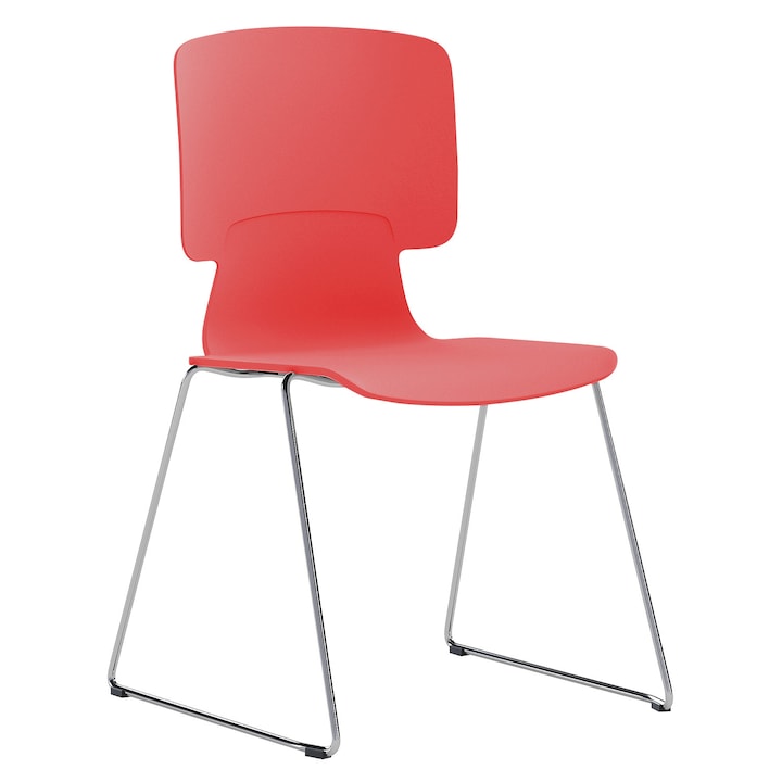 Scaun vizitator Mobman Mira, sezut ergonomic, structura metalica cromata, Rosu