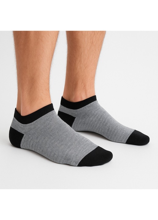 Set 3 perechi sosete scurte din bumbac pentru barbati, combinatii negru si gri, BENYSON, marime 43-46 INTL