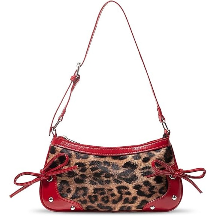 Geanta de umar cu model leopard pentru femei, design retro si chic, multifunctional (crossbody/handbag), 27x12x2cm, culoare neagra