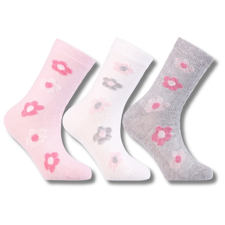 Sosete copii Moraj set 3 perechi colorate cu flori 35-38