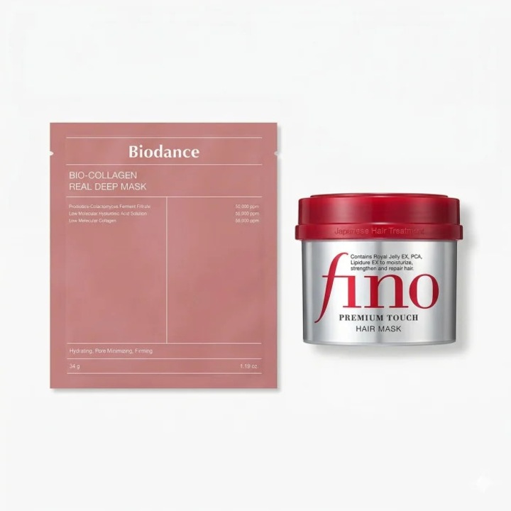 Set masca păr Fino 230g și Biodance Collagen, reparare, hidratare, multicolor
