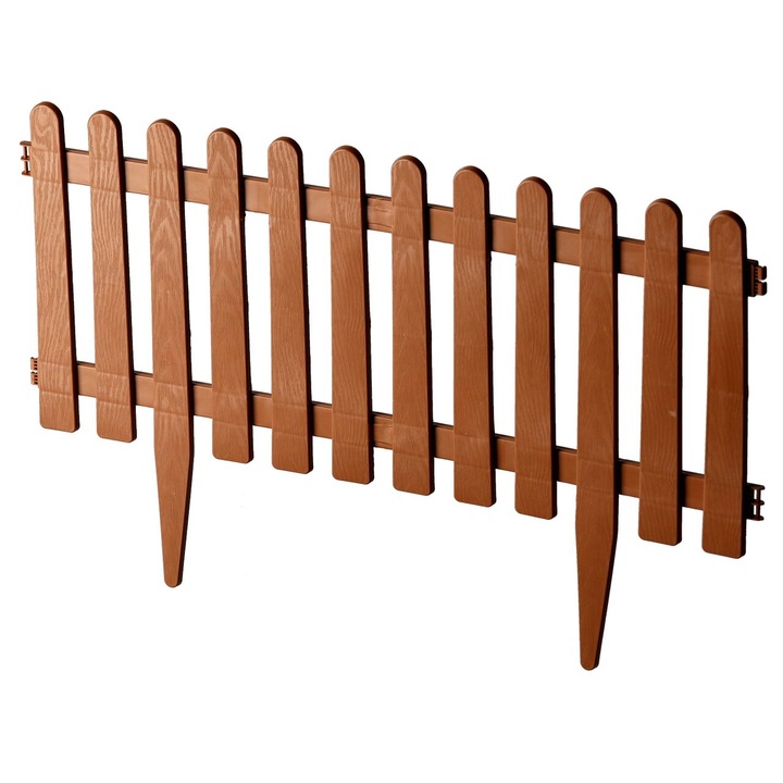 Gard de grădină decorativ, set 4 buc, plastic, maro