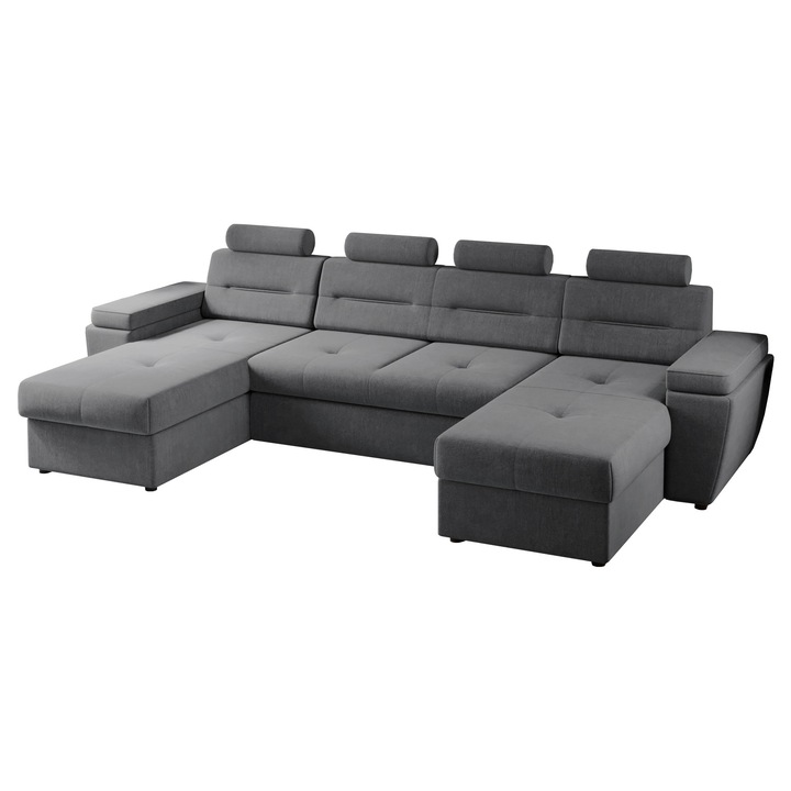 Coltar U Sik, extensibil, cu lada depozitare, stofa, 330 x 175 x 93 cm, Gri Antracit