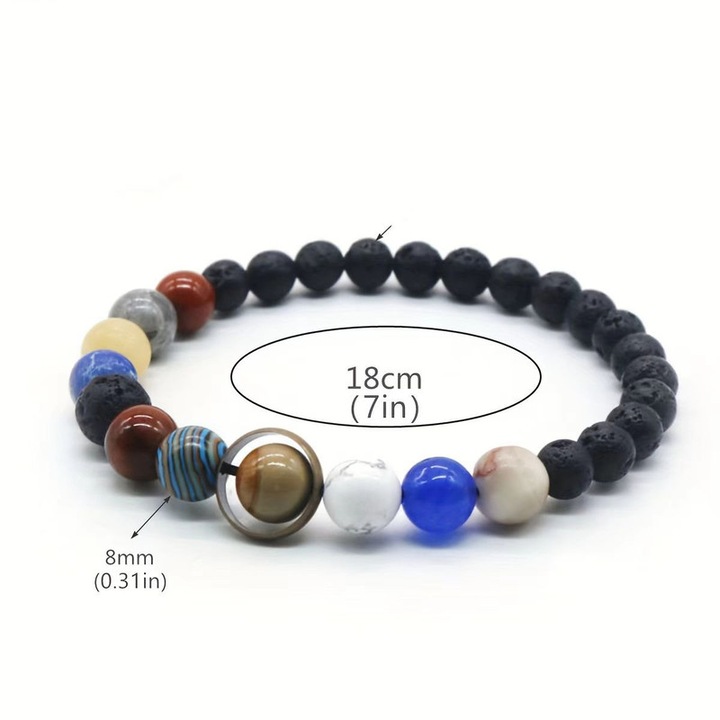 Bratara elastica din piatra vulcanica naturala de 8mm, bratara cu cruce luminoasa, pentru barbati si femei
