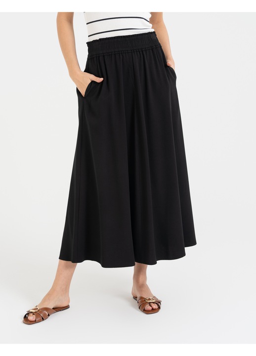 Fusta maxi de dama Moraj, din viscoza, lejera, neagra, croiala evazata