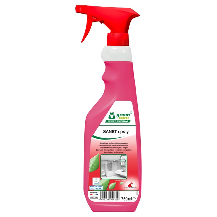 Detergent ecologic Sanet Spray pentru spatii sanitare, 750ml, biodegradabil complet, gata de utilizare