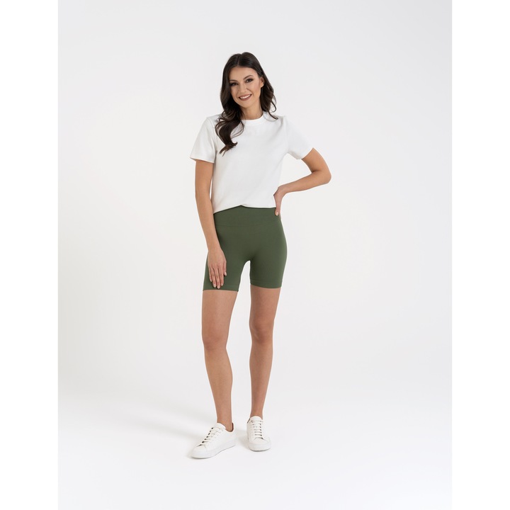 Női sportnadrág, Moraj, rövid kerékpáros nadrág, magas derék, zöld