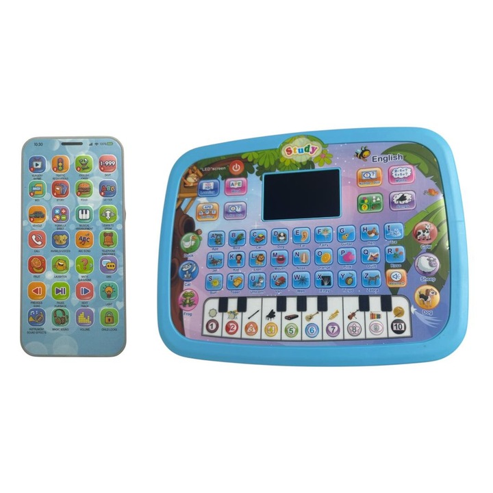 Set Cadou Educativ Copii - Telefon Interactiv + Tabletă Educativă, 8 moduri de învățare, culori, 15, 5x7, 5cm, 23, 5x18x1, 5cm