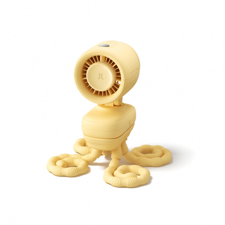 Ventilator portabil Jisulife Stroller Fan 4, Putere 4.2W, Flux aer 4.8m/s, 5000 mAh, Autonomie 38h, Trepied flexibil pentru prindere, USB-C, Galben