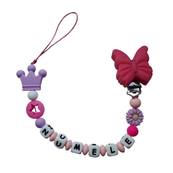 Lantisor pentru suzeta, Fluture, Roz, 27-37cm