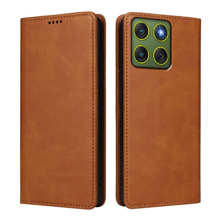 Husa pentru Motorola Edge 70 Daden® Flip Leather Deluxe, Antisoc, Inchidere magnetica, Buzunar card, Calitate Premium, Maro