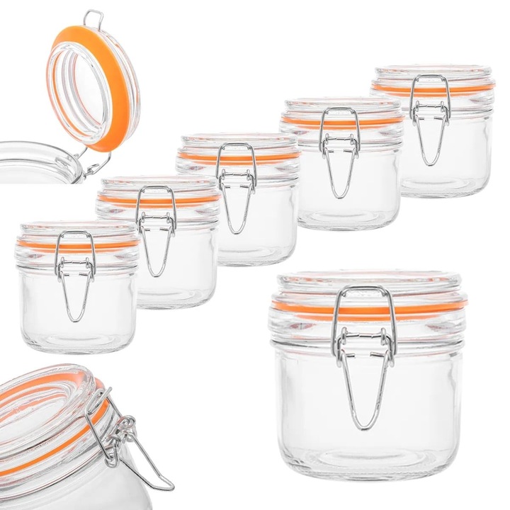 Borcane de sticla pentru conserve 200 ml etanse cu clips, set de 6 Altom Design