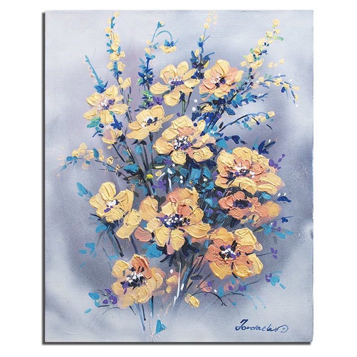 Tablou cu flori pictat manual, Parfumate, 50x40cm acril pe panza, Mircea Iordache