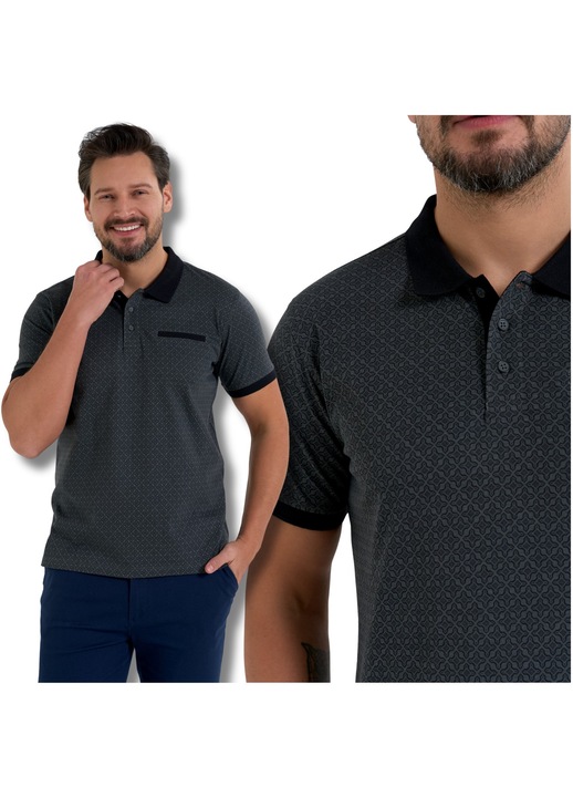 Moraj ferfi galleros polo, rovid ujju modell, fekete, pamut, Szürke