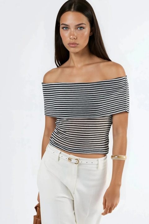 Top pentru dama, Busem, Negru/Alb, Negru