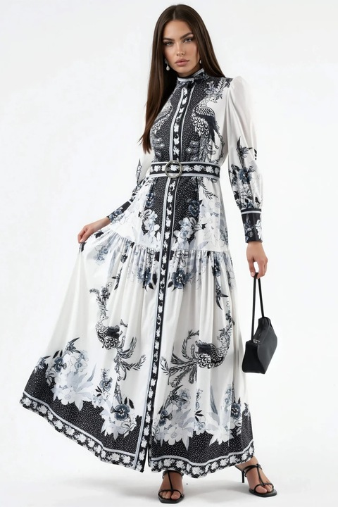 Rochie Maxi Florala, MSN Collection, Alb, Poliester