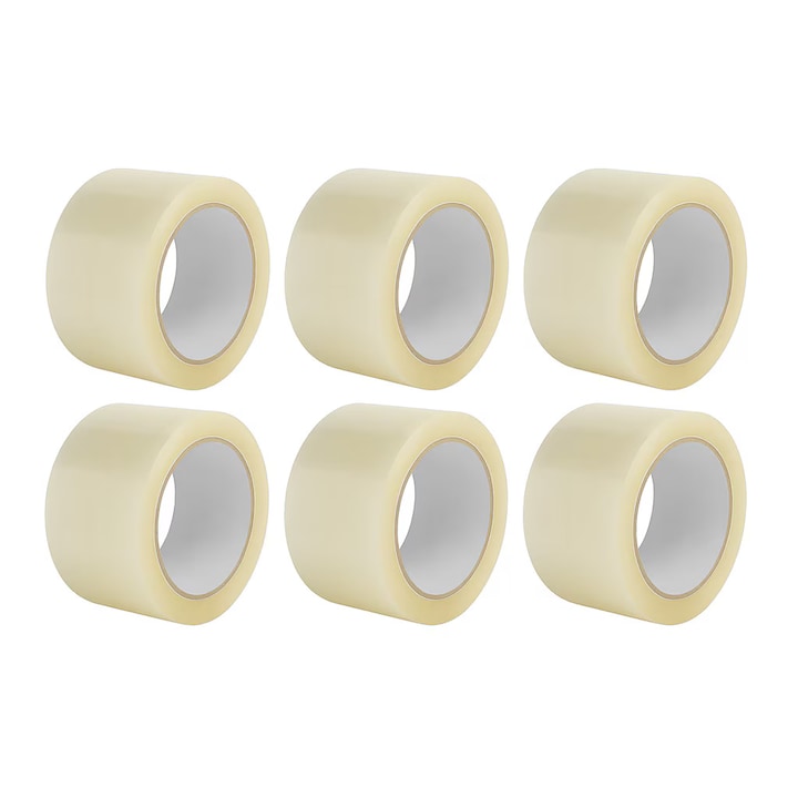 Set 6 Role Banda Scotch Adeziva 48 mm x 60 m acrilica, transparenta, tip scotch, puternica si rezistenta, pentru impachetare