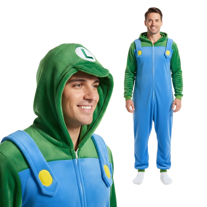Costum de carnaval Kigurumi Super Mario Luigi, nerd hunters, 155x165cm