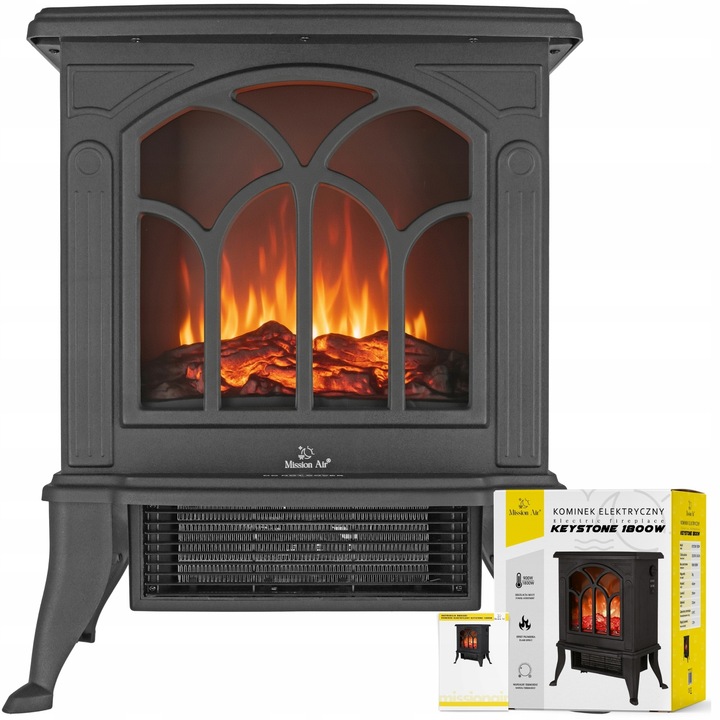 Semineu electric KEYSTONE 1800W, efect flacara, negru, dimensiuni 445x235x380mm