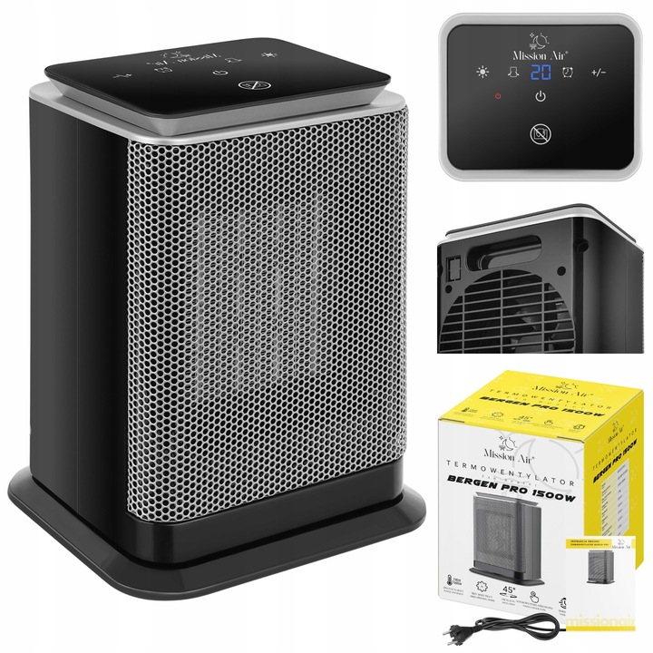 Aeroterma electrica BERGEN PRO, Mission Air, 750W/1500W, negru, 17x23x14,5cm