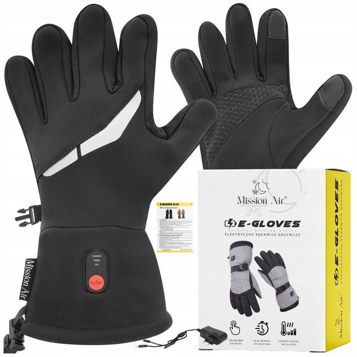 Manusi electrice incalzite Mission Air E-GLOVES slim, 3 niveluri de incalzire, negru, marimea S, set cu 2 powerbank-uri 2200mAh