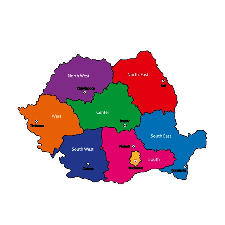 Harta decorativa pentru perete Romania, PVC, rezistenta la apa, 50x70 cm