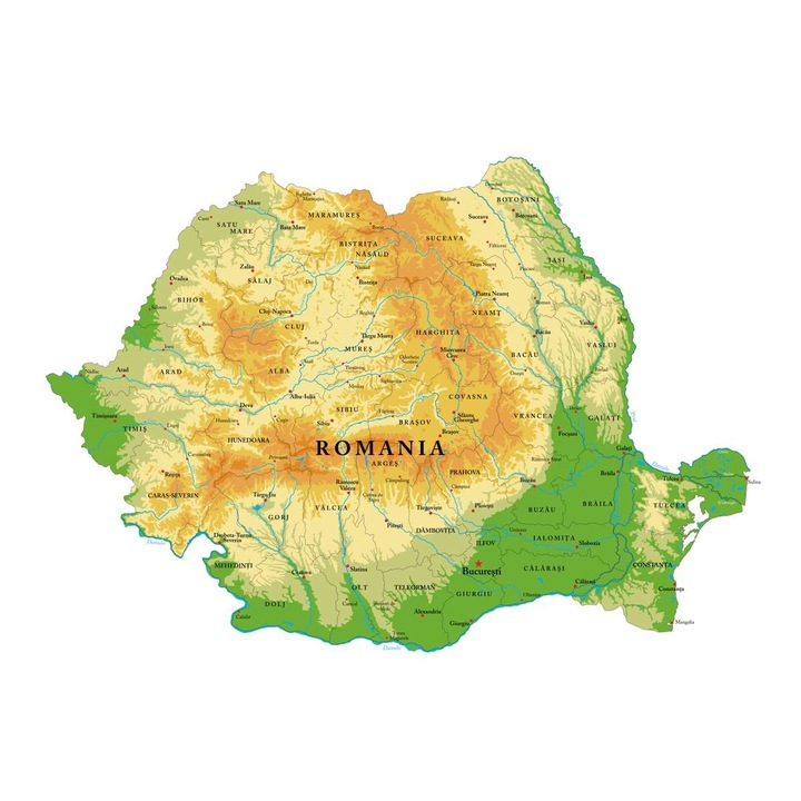 Harta decorativa pentru perete Romania, PVC rezistent la apa, 50x70 cm