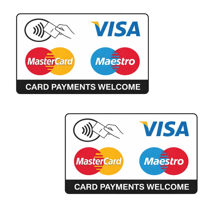 Set 2 stickere autocolante magnetice, rezistente, pentru taxi, plata card visa mastercard v2, 10cm