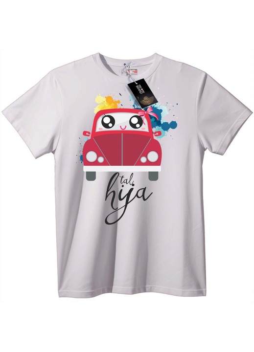 Aranyos piros autos polo, feher, Fehér