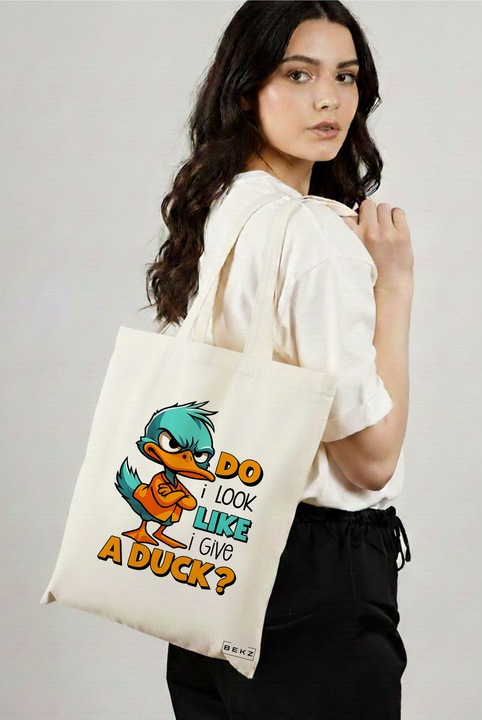Sacosa Cumparaturi Textila, Geanta Tote, model Do I look like a give a duck 38 x 34.5 cm, Alb, BEKZ®
