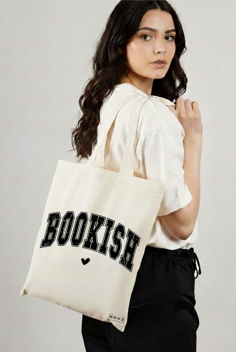 Sacosa Cumparaturi Textila, Geanta Tote, model Bookish 38 x 34.5 cm, Alb, BEKZ®