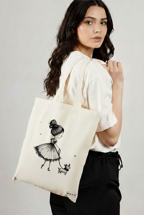 Sacosa Cumparaturi Textila, Geanta Tote, model Bow & Go 38 x 34.5 cm, Alb, BEKZ®
