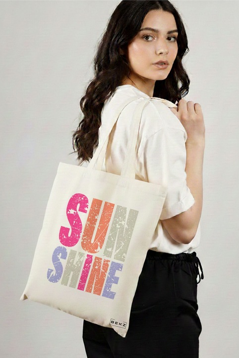 Sacosa Cumparaturi Textila, Geanta Tote, model Sunshine 38 x 34.5 cm, Alb, BEKZ®
