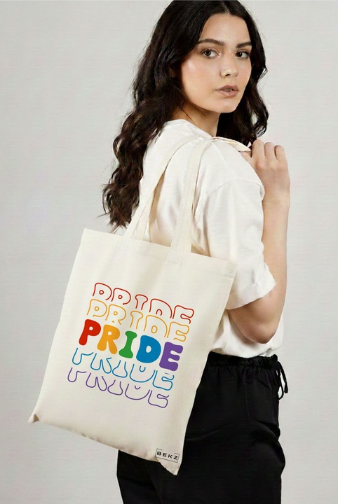 Sacosa Cumparaturi Textila, Geanta Tote, model Pride 2 38 x 34.5 cm, Alb, BEKZ®