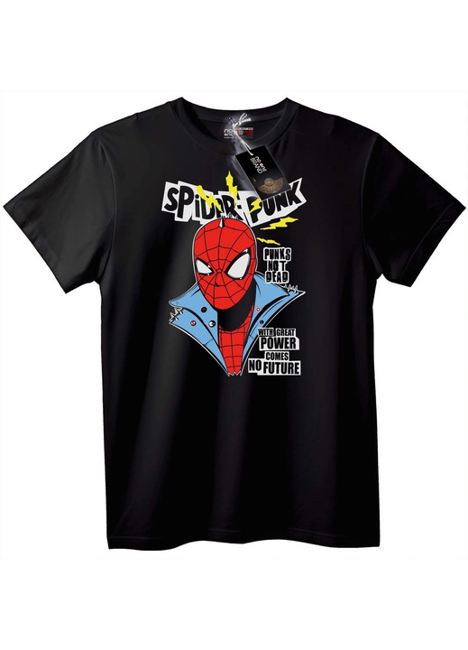 Spider-Punk póló punk szlogennel, Fekete