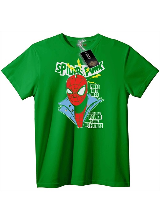 Spider-Punk póló punk szlogennel, Zöld