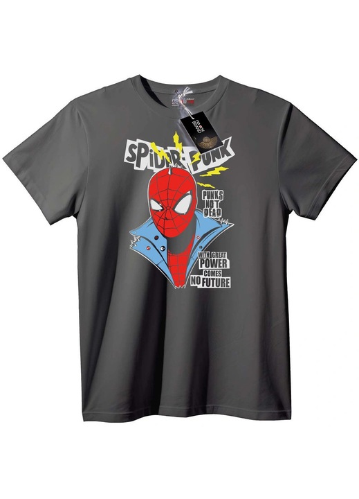 Spider-Punk póló punk szlogennel, Szürke