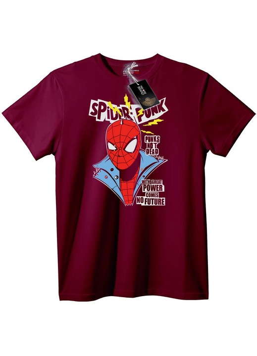 Spider-Punk póló punk szlogennel, Bordó