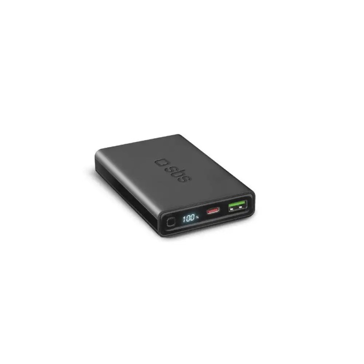 POWER BANK 10000mAh, 1xUSB C, 1xUSB A, PD 20W, LCD SBS