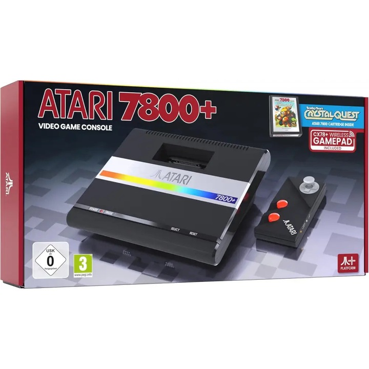 Consola retro Atari 7800+ alb-negru compacta