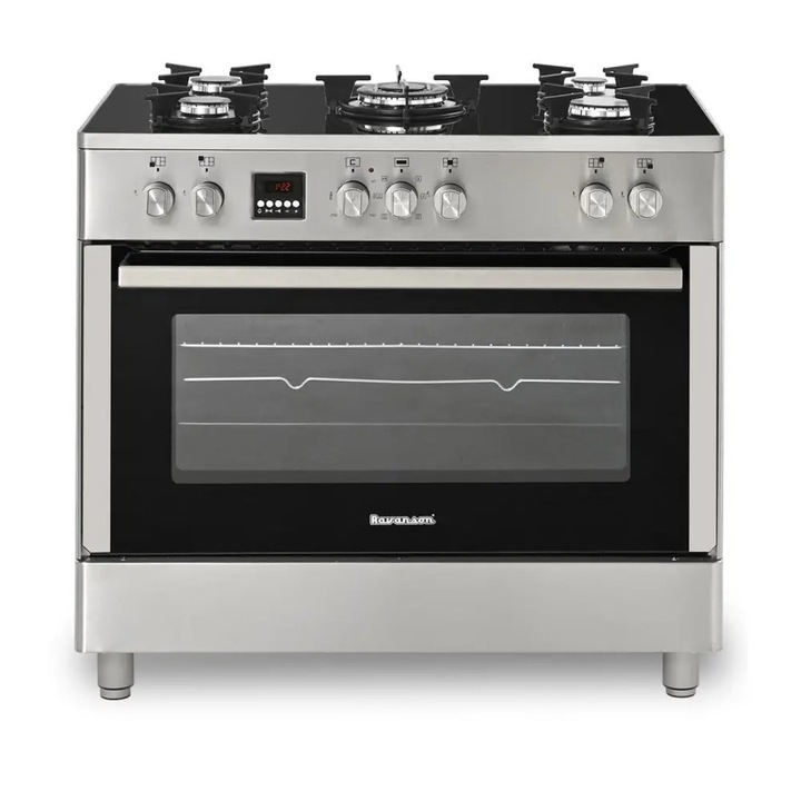 Aragaz Gazo-electric Ravanson KWGE-K90 Inox, sticla, 2 arzatoare